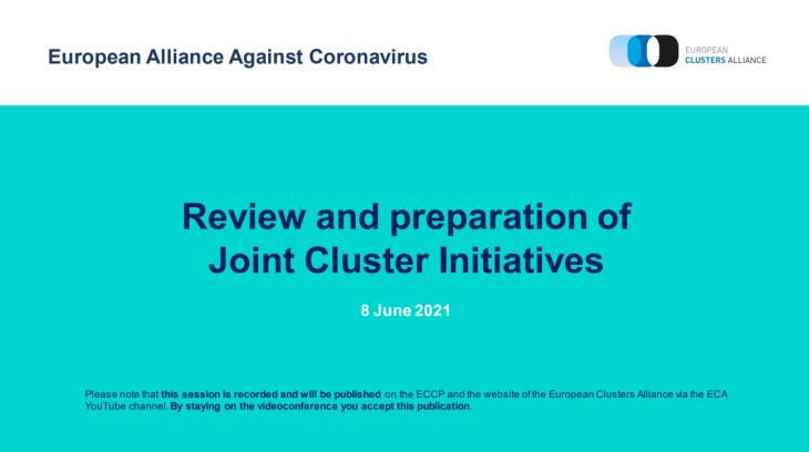 European Alliance Against Coronavirus recap Review and preparation of Joint Cluster Initiatives